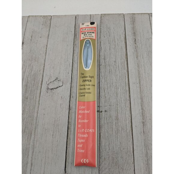 Vintage J&P Coats Neck Opening Metal Zipper 22" Ciel Blue 3 - Picture 1 of 4